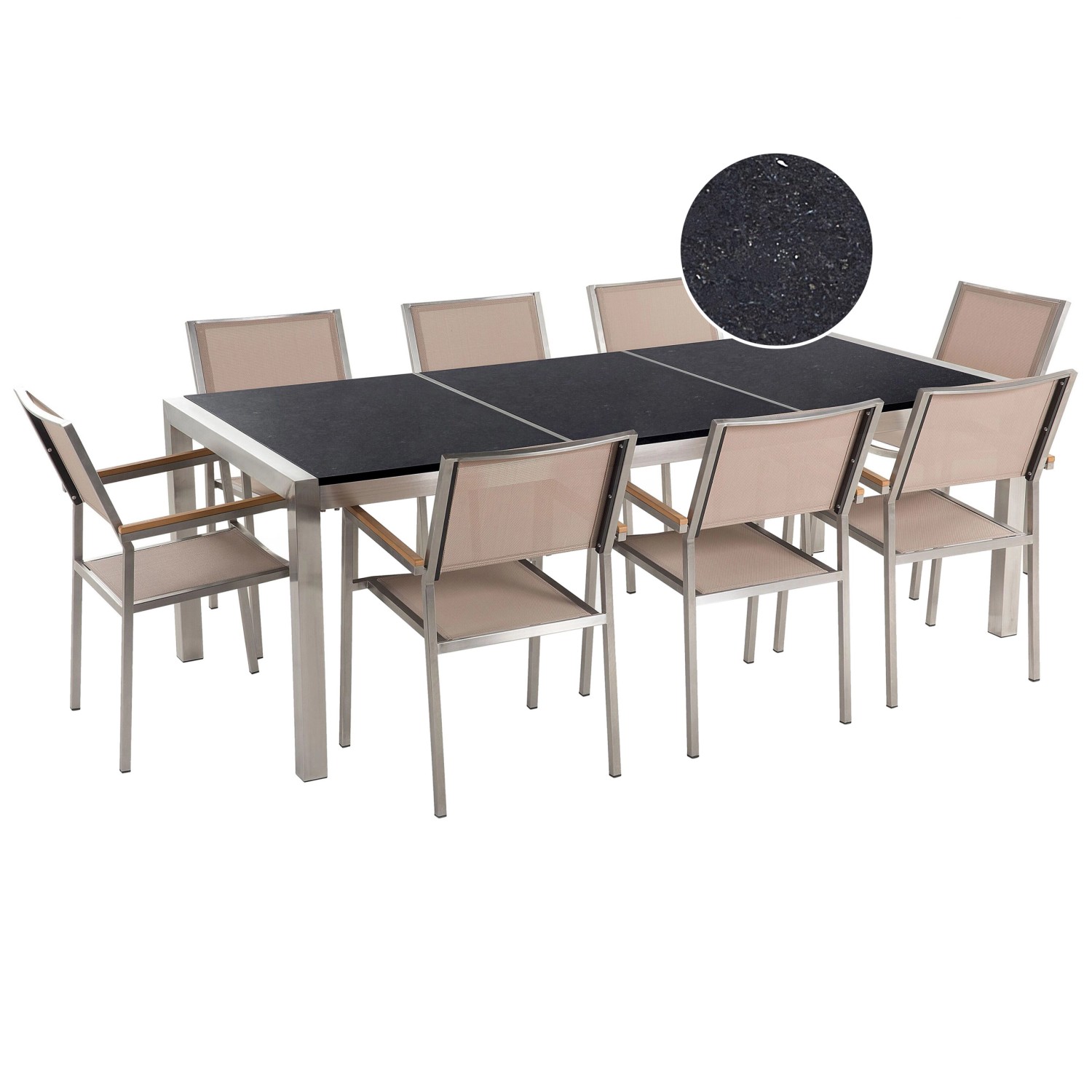 Beliani Gartentisch Set GROSSETO Schwarz Beige Silber 100x220x87 günstig online kaufen