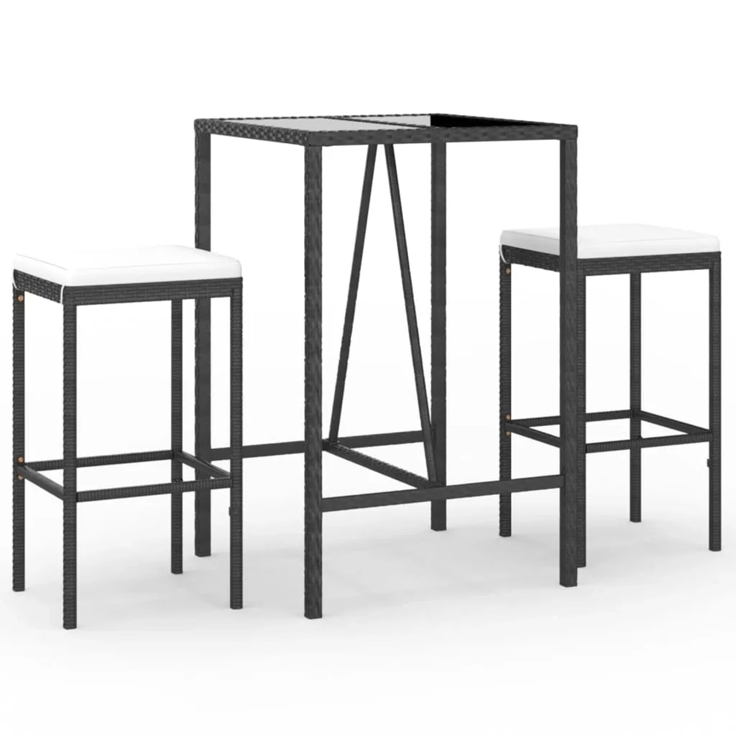 vidaXL 3-Tlg Gartenbar-Set mit Kissen Schwarz Poly Rattan 3187631