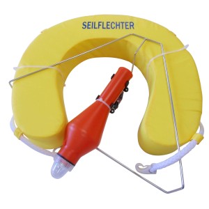 Seilflechter Rettungssystem Hufeisen mit Lampe und Halterung für Bootstechnik.