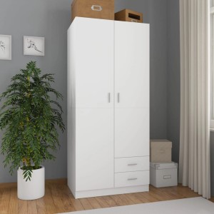 Weißer vidaXL Kleiderschrank (80x52x180 cm) aus Holzwerkstoff mit 2 Türen und Schubladen.