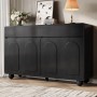 Schwarzes Merax Sideboard mit geschwungenen Türen, 2 Schubladen, 4 Türen und runden Metallfüßen. Moderner Wohnzimmerschrank.