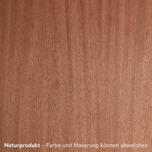 Detailaufnahme der Wanddeko aus Holz, Mahagoni Furnier, Maserung sichtbar.