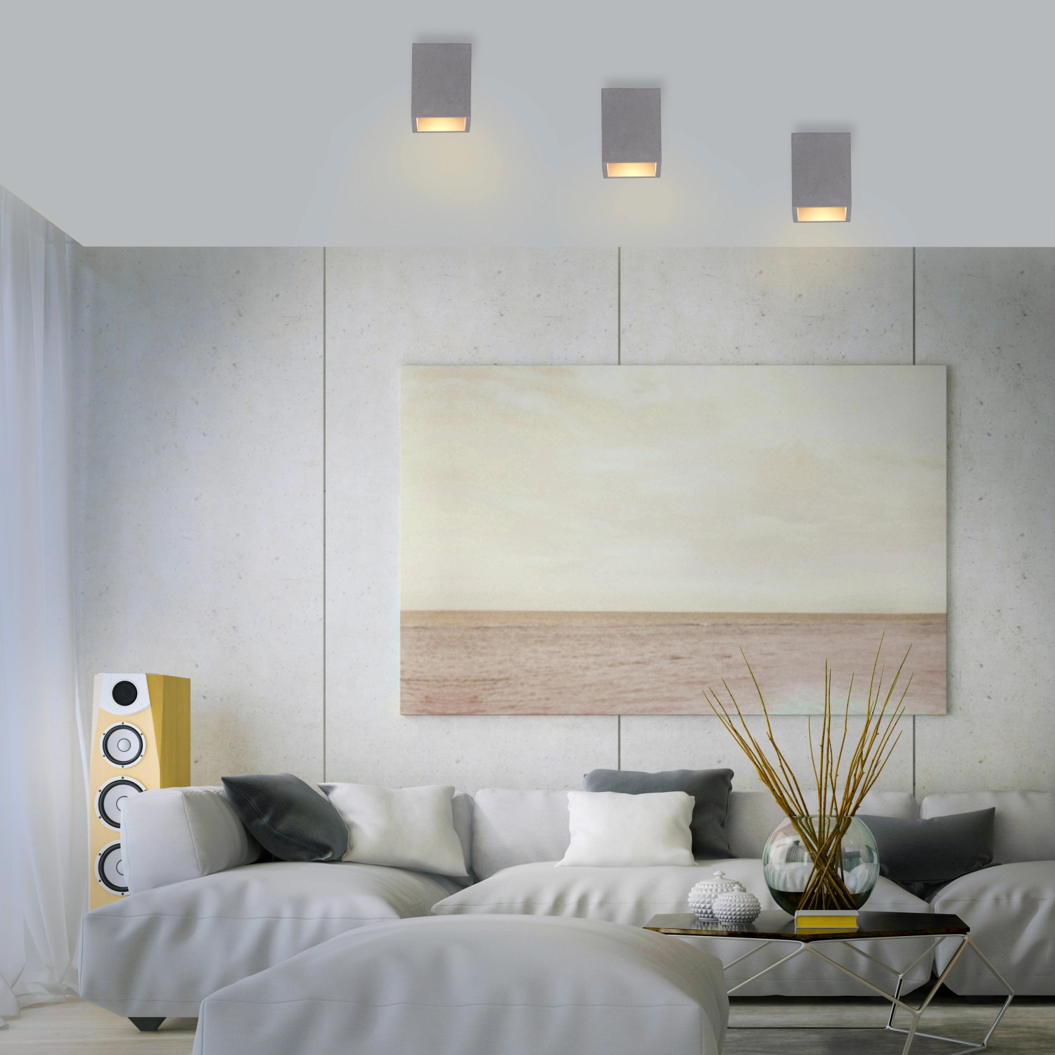 Eckige Paul Neuhaus Deckenleuchte Eton in Betonoptik, 11x14 cm. Modernes Design für Wohnräume.