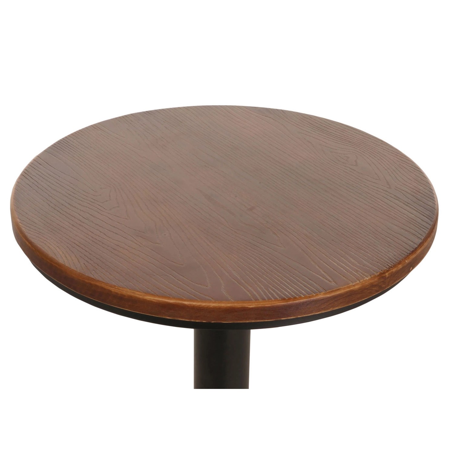 Detailaufnahme Bartisch N20 Braun aus Kiefernholz mit Metallgestell, Teil des Bartisch-Sets.