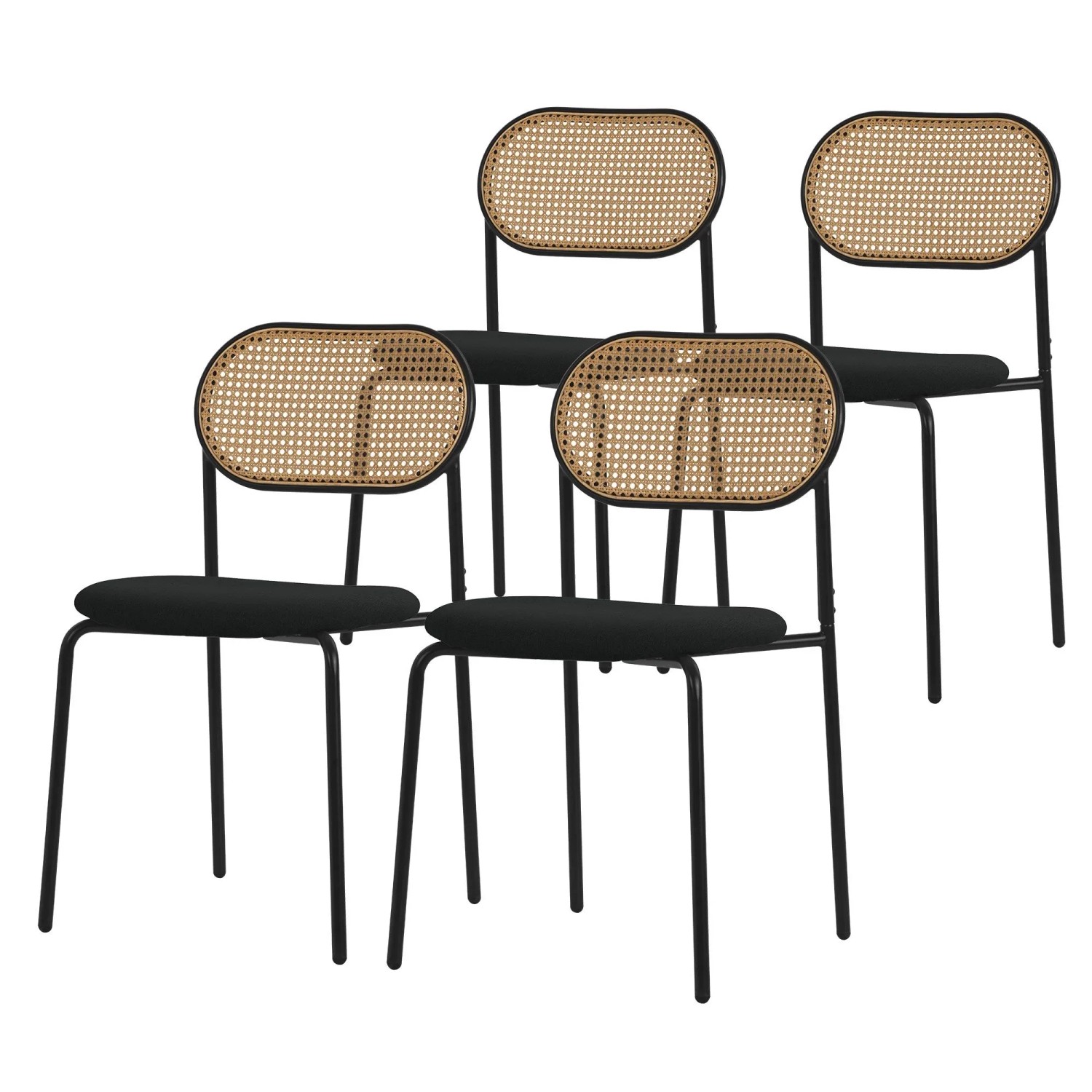 ML-Design Esszimmerstühle 4er Set Schwarz Rattan Rückenlehne Rund