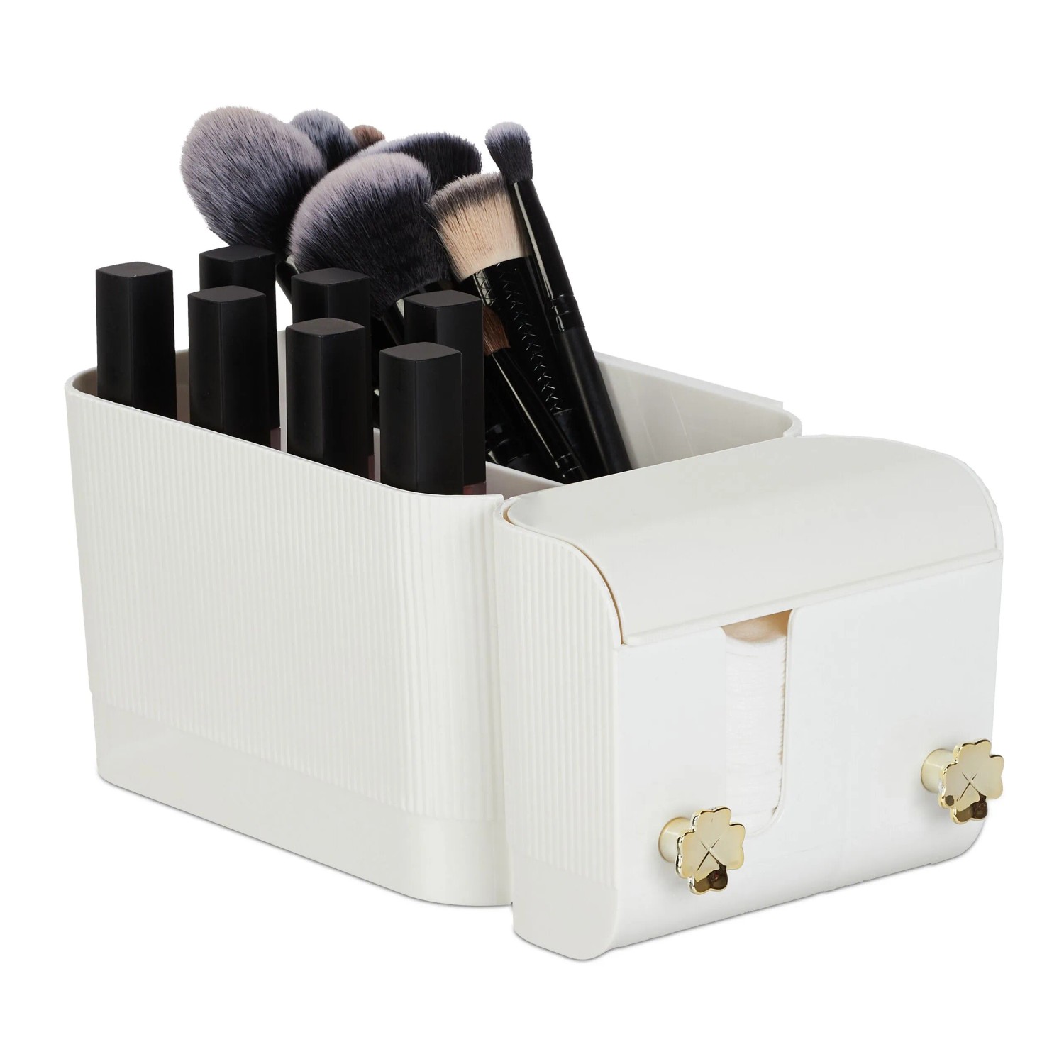Relaxdays Kosmetik Organizer Kunststoff Weiß Gold mit 4 Fächern zur Wandmontage 10 cm x 24 cm x 12,5 cm 360 g