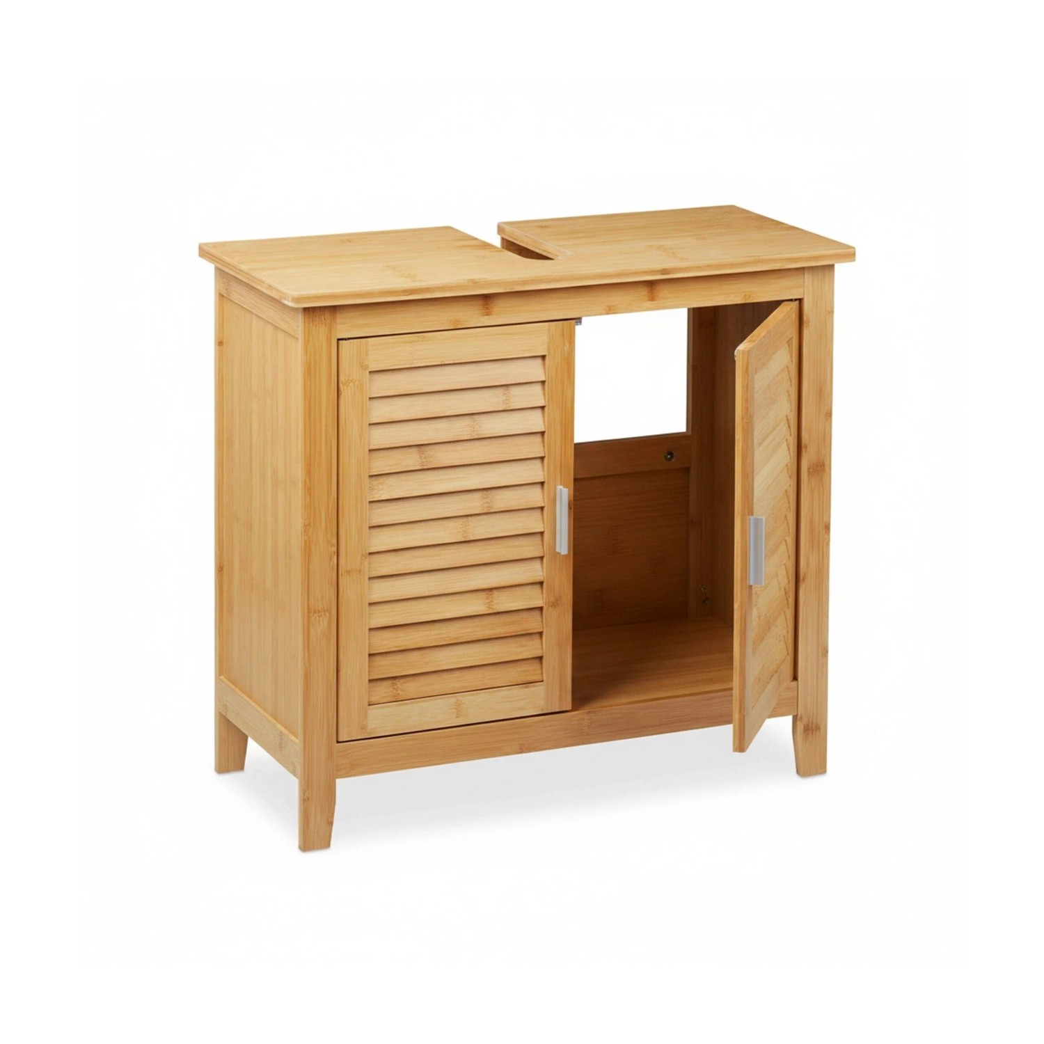 Relaxdays Waschbeckenunterschrank Bambus MDF Natur Magnetverschluss 60 cm x 67 cm x 30 cm 7,2 kg