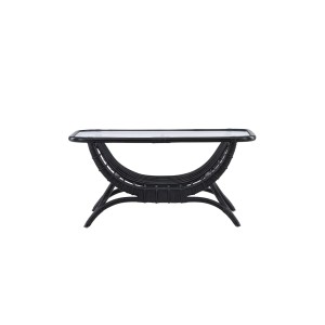 Schwarzer ebuy24 Moana Gartentisch/Beistelltisch (60x96cm) mit Glasplatte und Rattan-Optik.