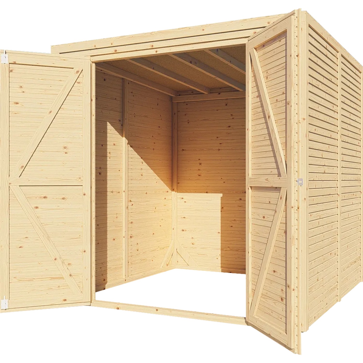 Offenes Bertilo Holz-Gartenhaus Box 3 aus Naturholz, 208x202 cm, mit Doppeltür.