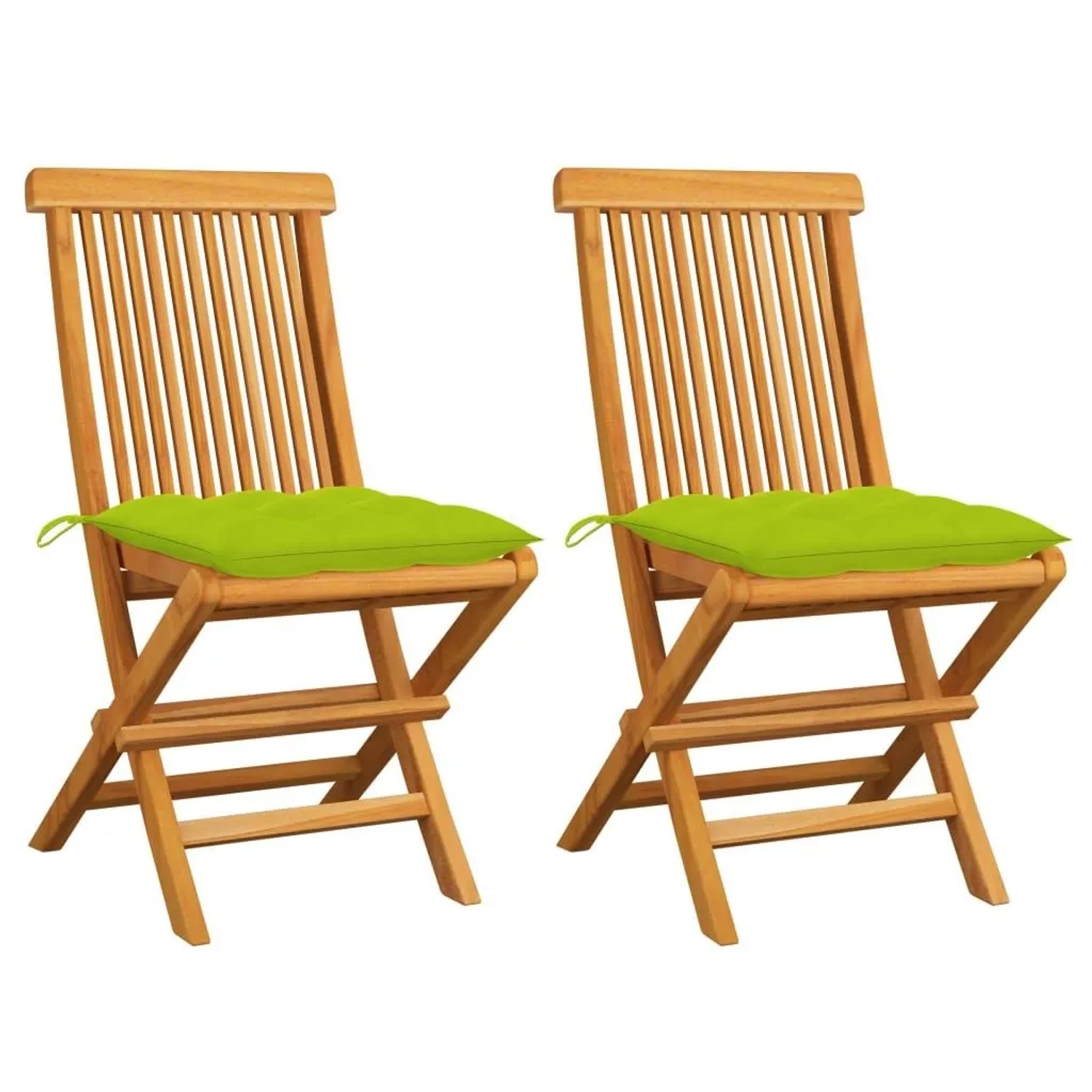 vidaXL Gartenstühle mit Hellgrünen Kissen 2 Stk Massivholz Teak 3062486