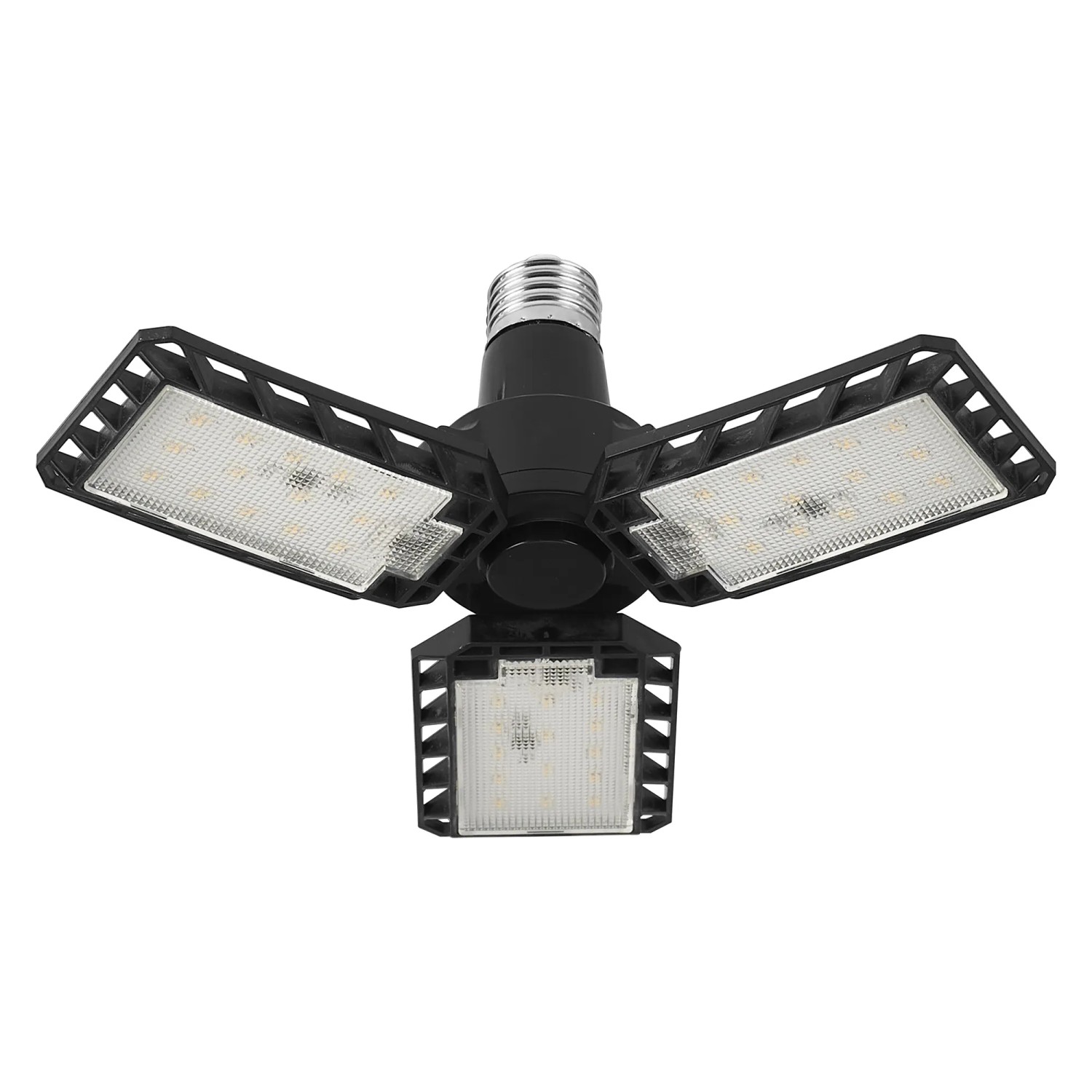 Schwarzes Osram E27 LED Leuchtmittel Highbay Blade mit 3 Flügeln und neutralweißem Licht.