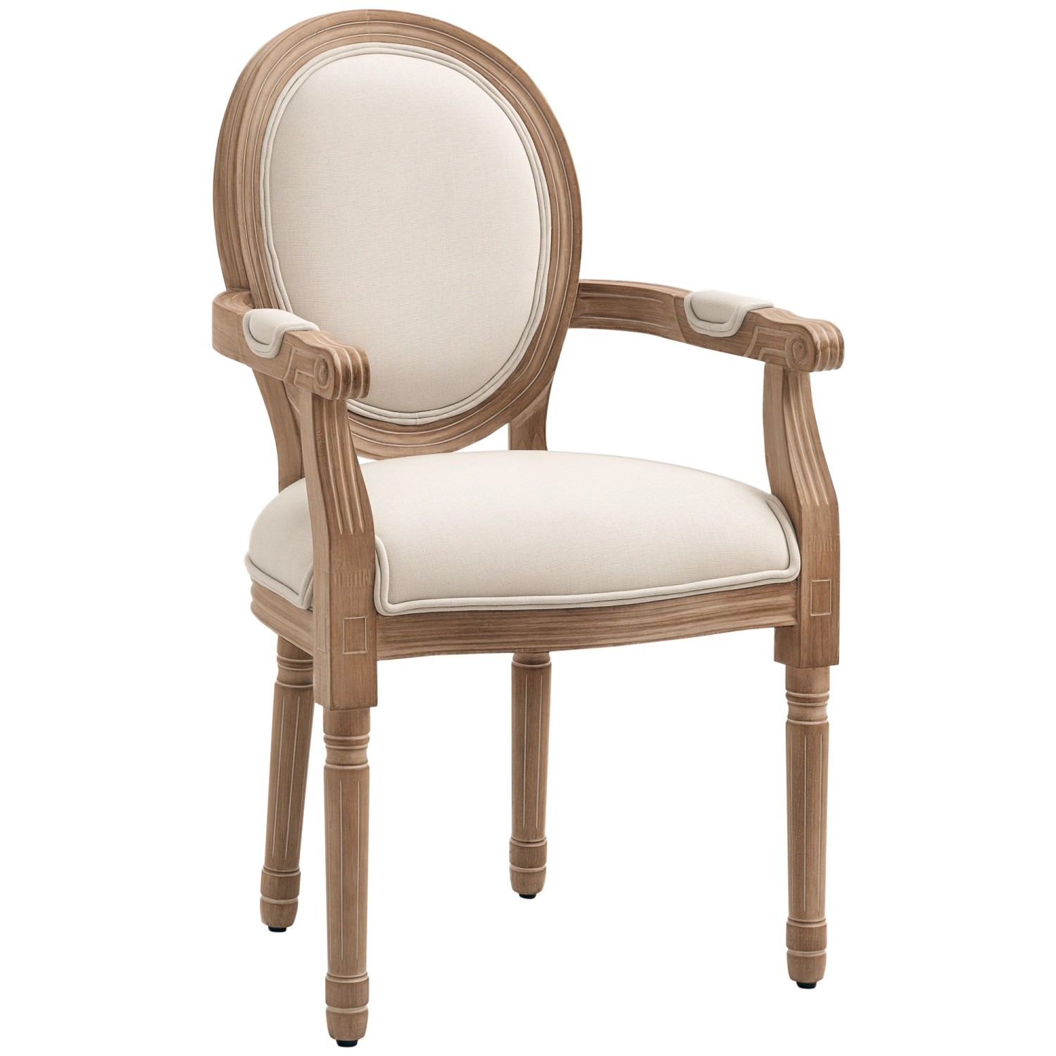 HOMCOM Esszimmerstuhl Kautschukholz Leinenimitat 100% Polyester Schaumstoff 56L x 56B x 96H cm Cremeweiß
