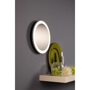 Goldene LED-Deckenleuchte Moon S von Luce Design, rund, Ø 30cm, als Wandleuchte montiert.