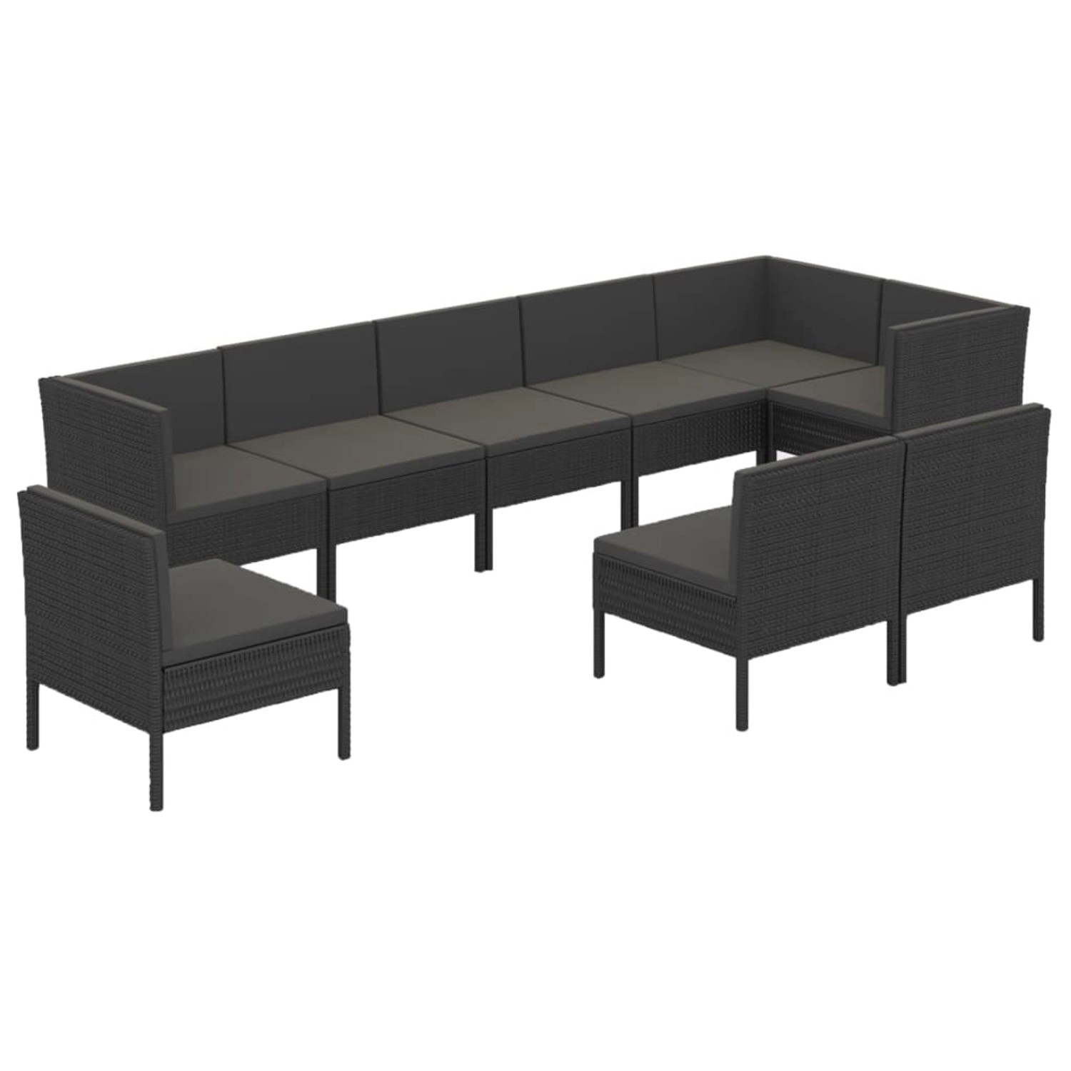 vidaXL 9-tlg Garten-Lounge-Set mit Auflagen Poly Rattan Schwarz Modell 33