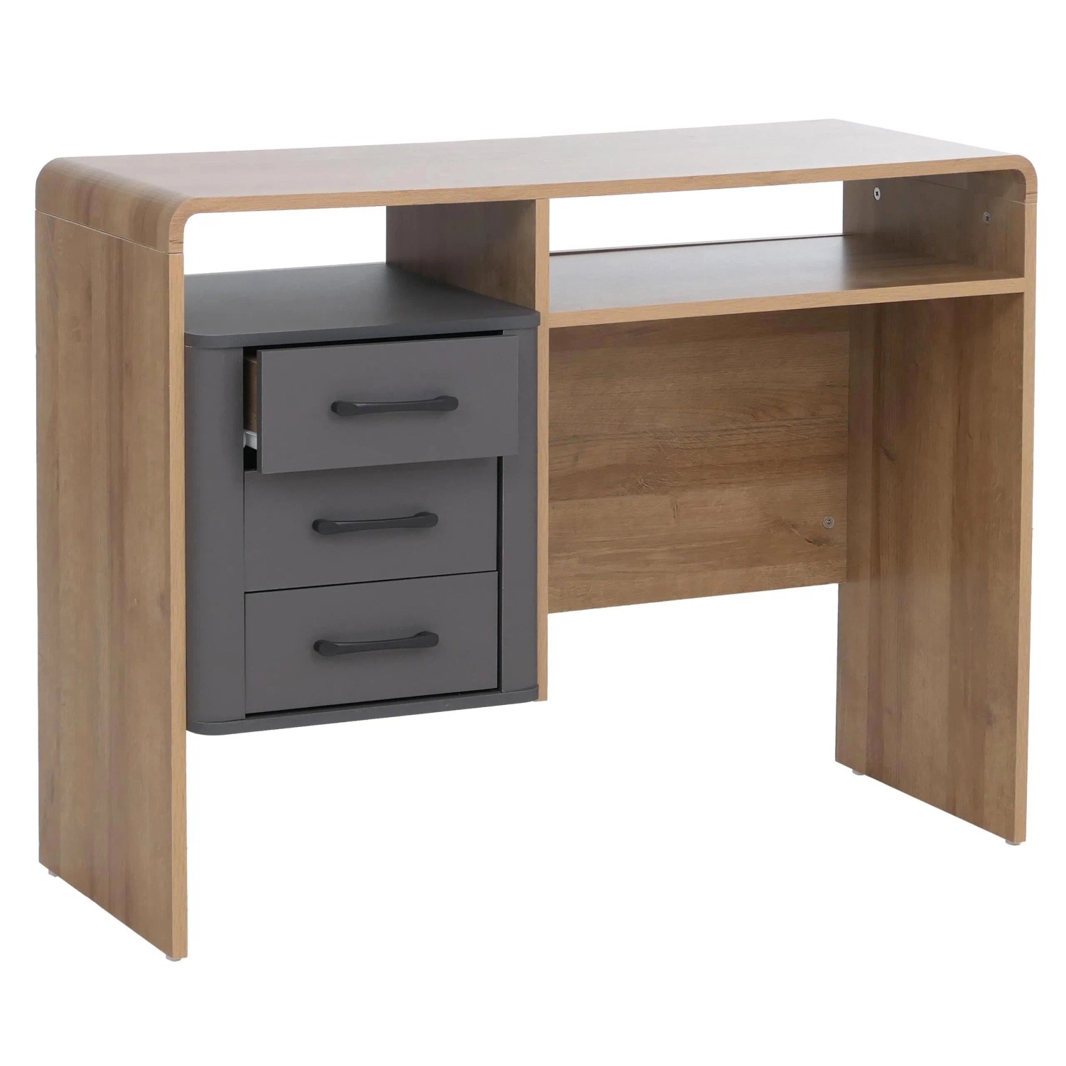 MCW Schreibtisch P43 3 Schubladen MDF 75x100x40cm Rivera-Eiche-Optik Dunkelgrau