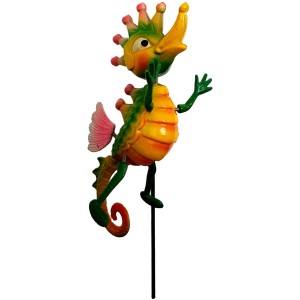 Lustiger Deko-Gartenstecker: Seepferdchen, 52 cm hoch, aus Kunststoff für Garten, Beet, Balkon und Terrasse.