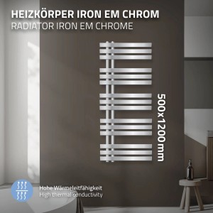 LuxeBath Iron EM Badheizkörper, 500x1200mm, Chrom Design, Handtuchwärmer.