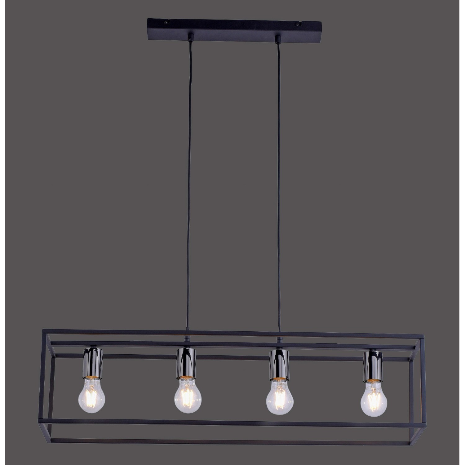 Schwarze 4-flammige Pendelleuchte Fabio im Vintage-Look mit E27 Fassungen.