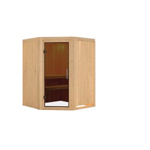 Chillroi Sauna Angel Set, naturbelassen, ohne Ofen. Elementsauna aus Fichte mit Glastür.