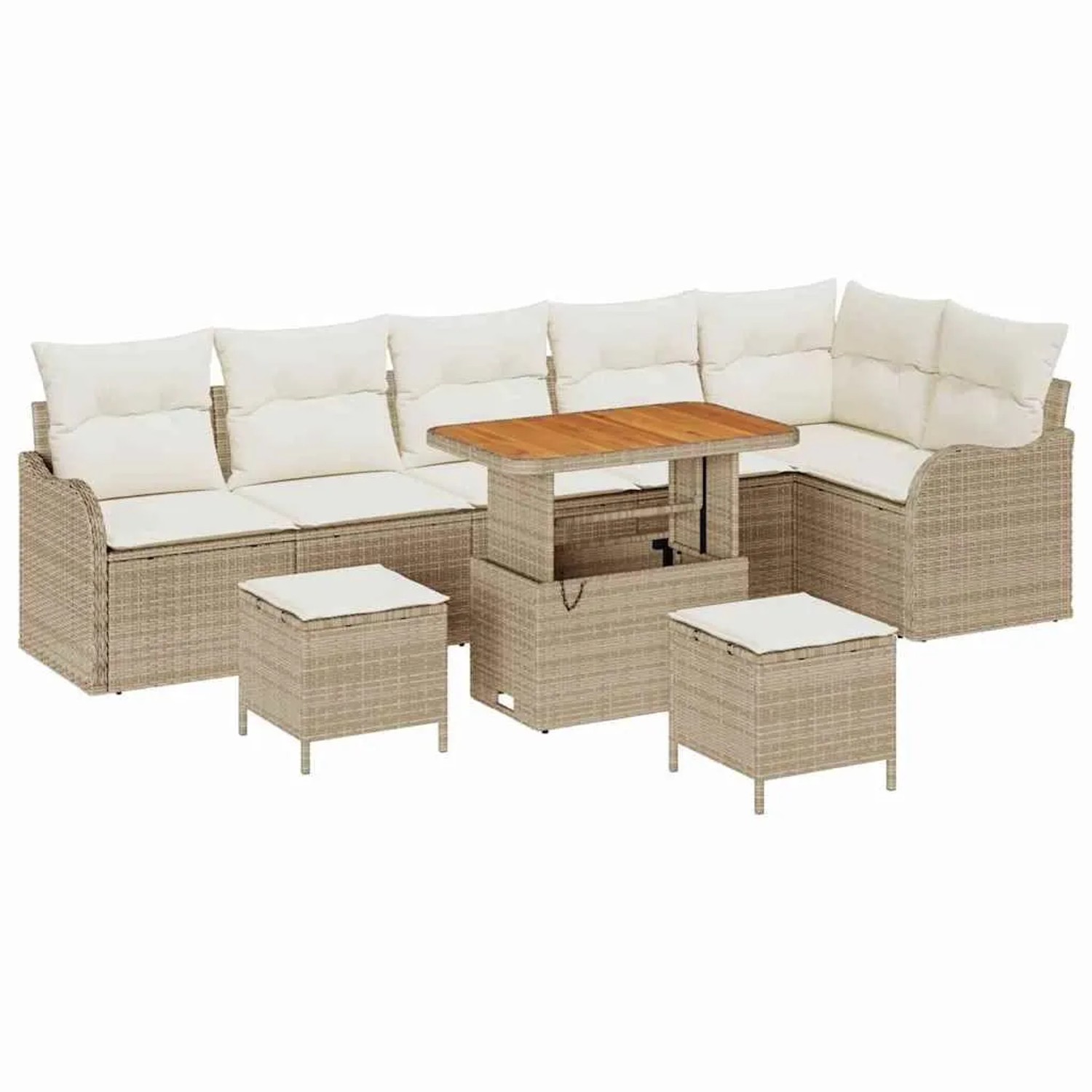 Thumbnail - vidaXL Garten-Sofa-Set mit Kissen mit Speicher 9-Tlg Beige und Creme 3364236