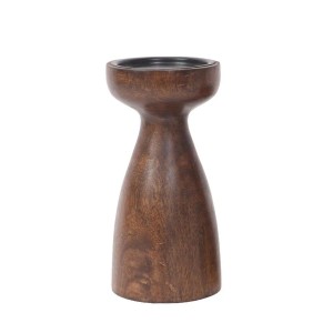 Boltze Kerzenleuchter Plamo, 15 cm, aus dunkelbraunem Holz. Eleganter Kerzenhalter mit zeitlosem Design.