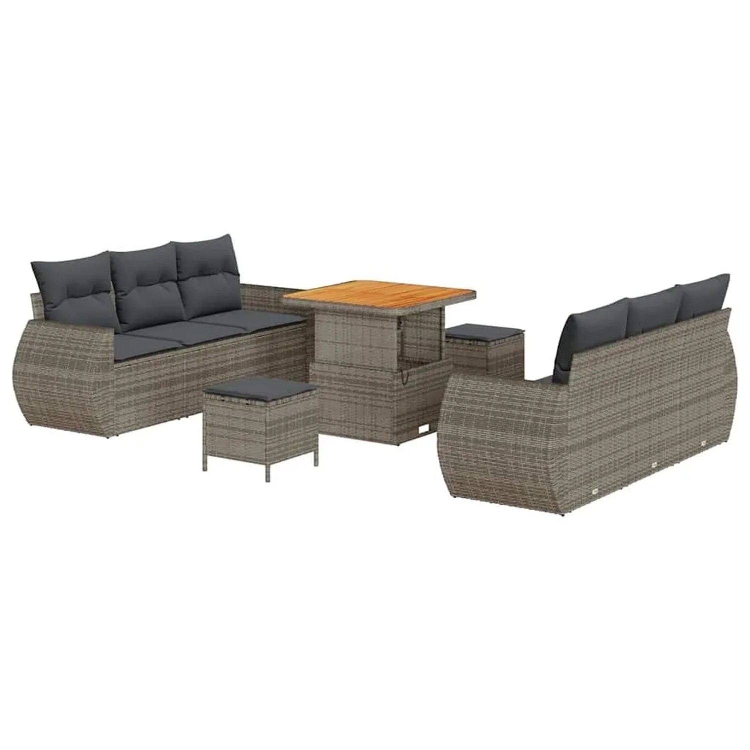 vidaXL Gartensofa-set mit Kissen mit Speicher 9-Tlg Grau Poly-Rattan 336377 günstig online kaufen