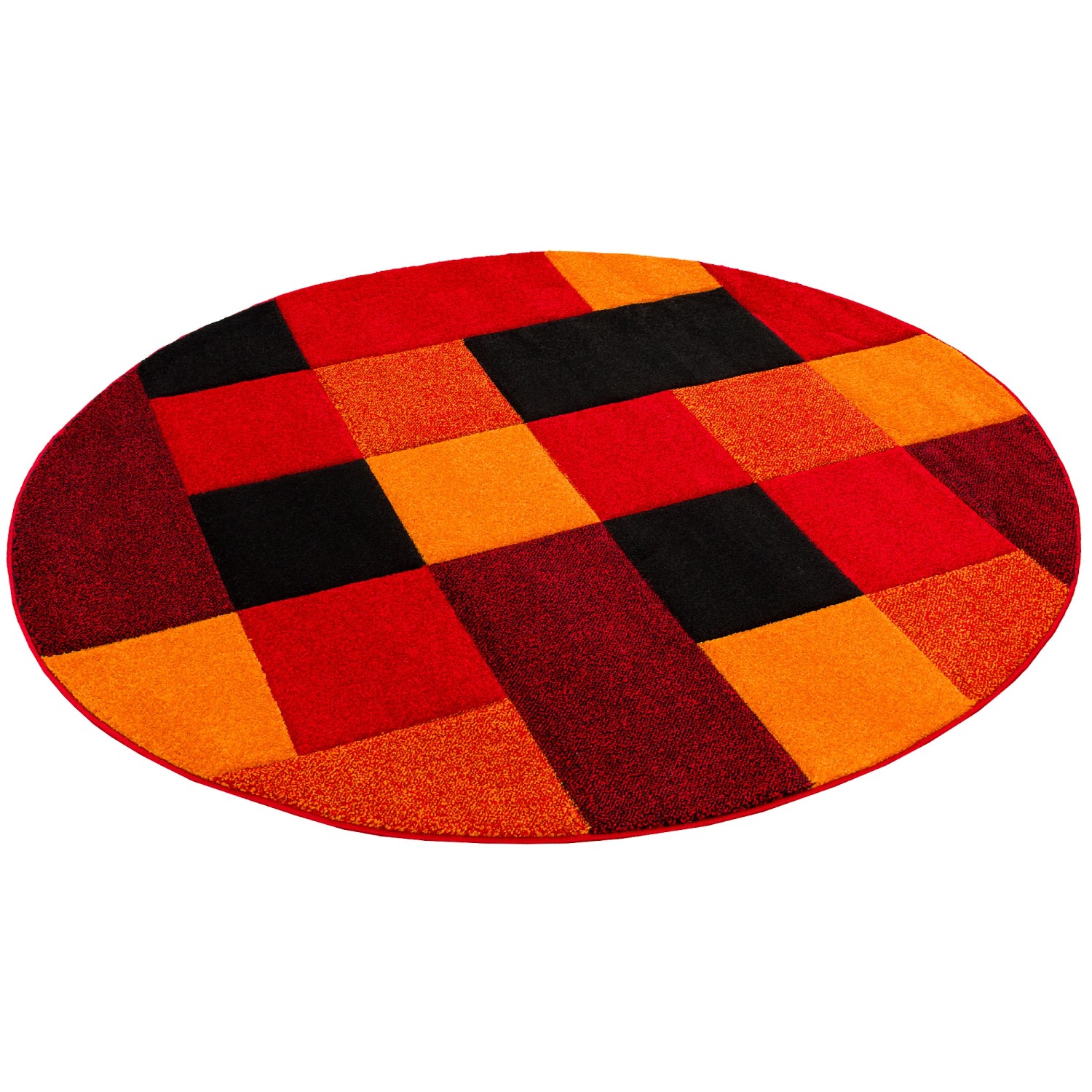 Pergamon Designer Teppich Brilliant Karo Rot Orange 200cm Rund günstig online kaufen