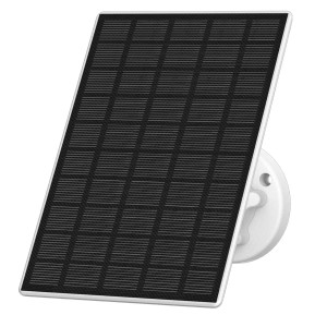 Schwarzes Imou Solarpanel mit weißem Rahmen und Halterung zur Ladung von Überwachungskameras.