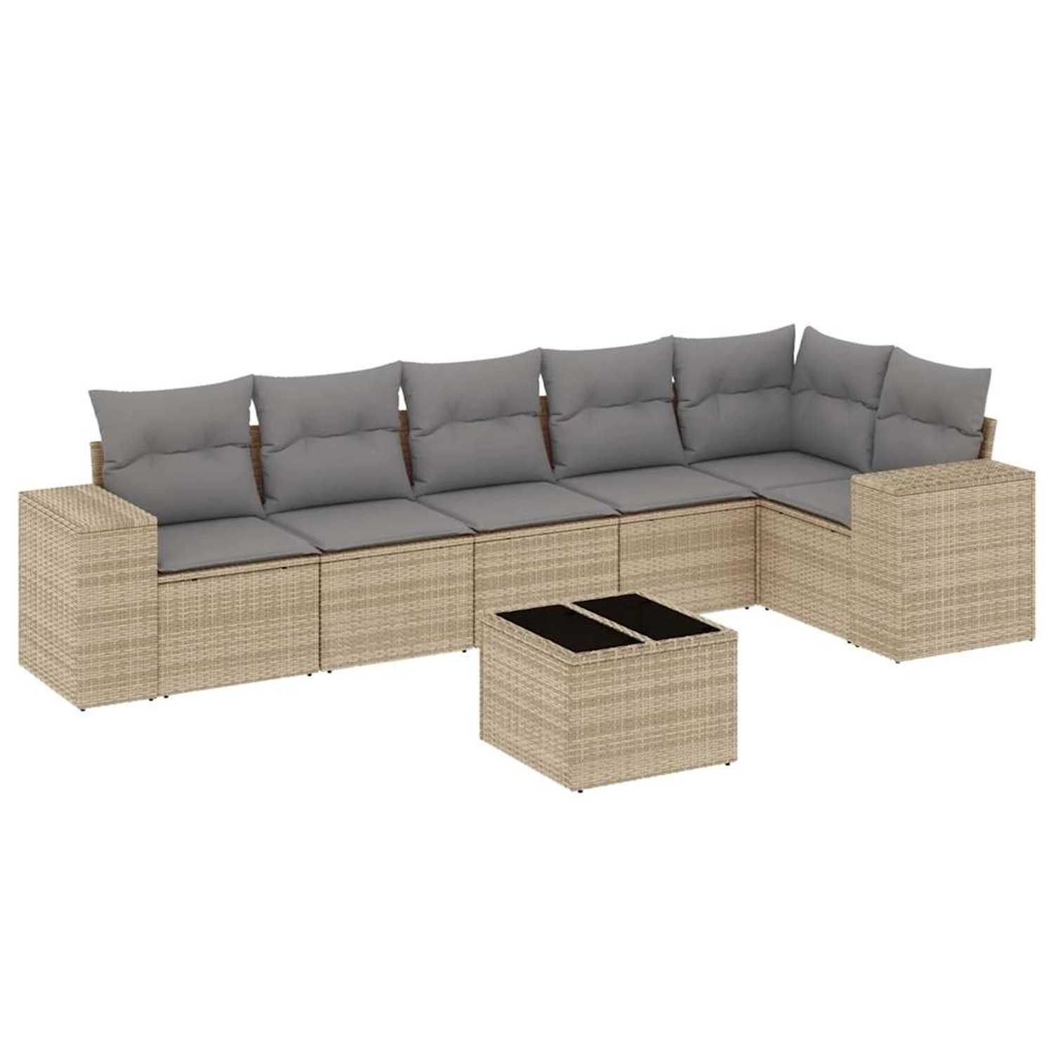 vidaXL 7-Tlg Garten-Sofagarnitur mit Kissen Beige Poly Rattan 3222598 günstig online kaufen