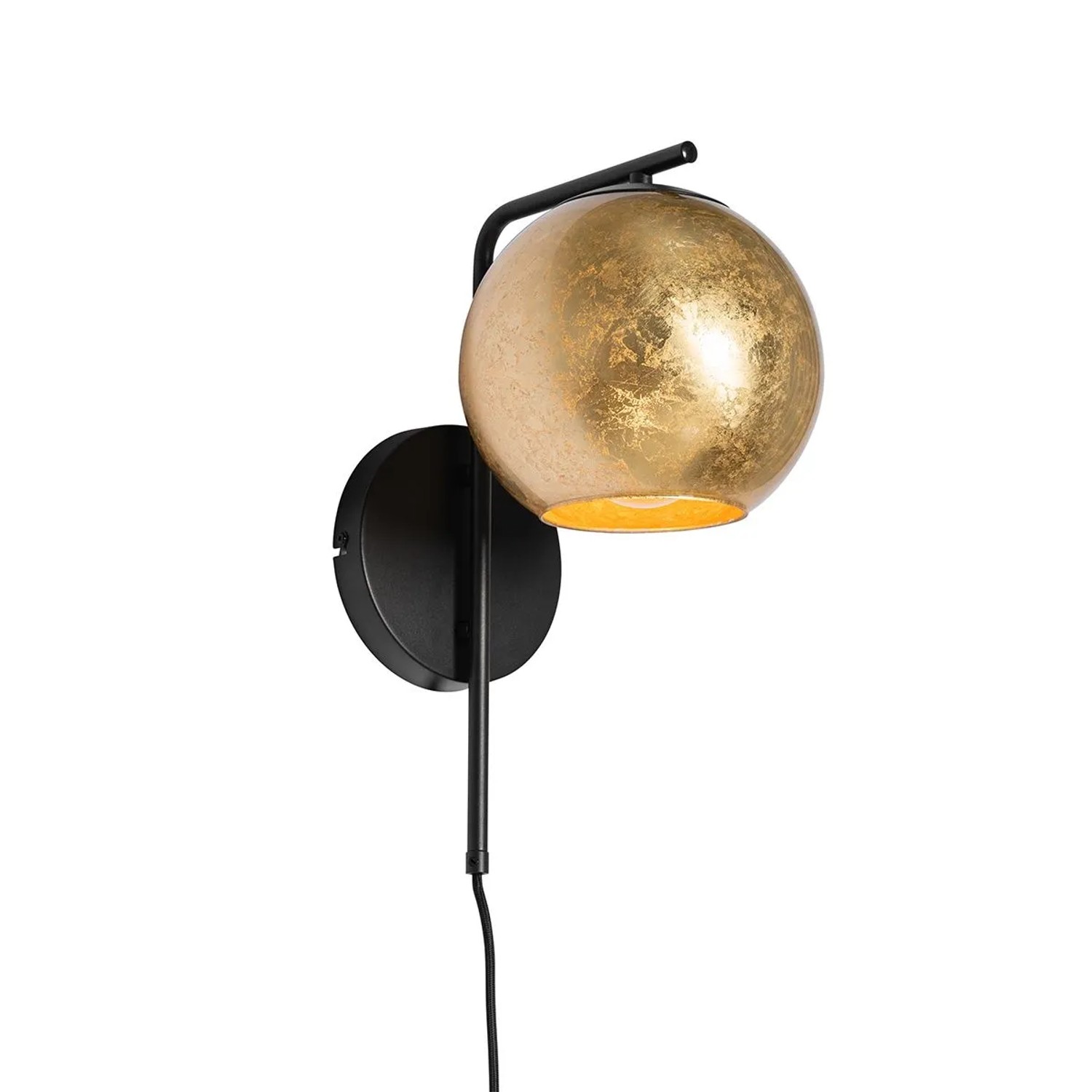 QAZQA Design Wandleuchte Schwarz mit Goldenem Glas Bert