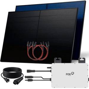 SUNNIVA Balkonkraftwerk 1000 W mit Fox ESS 800 W Wechselrichter inkl.5m Kabel 2x 500 W Solarmodule Bifazial Fullblack Glas-Glas