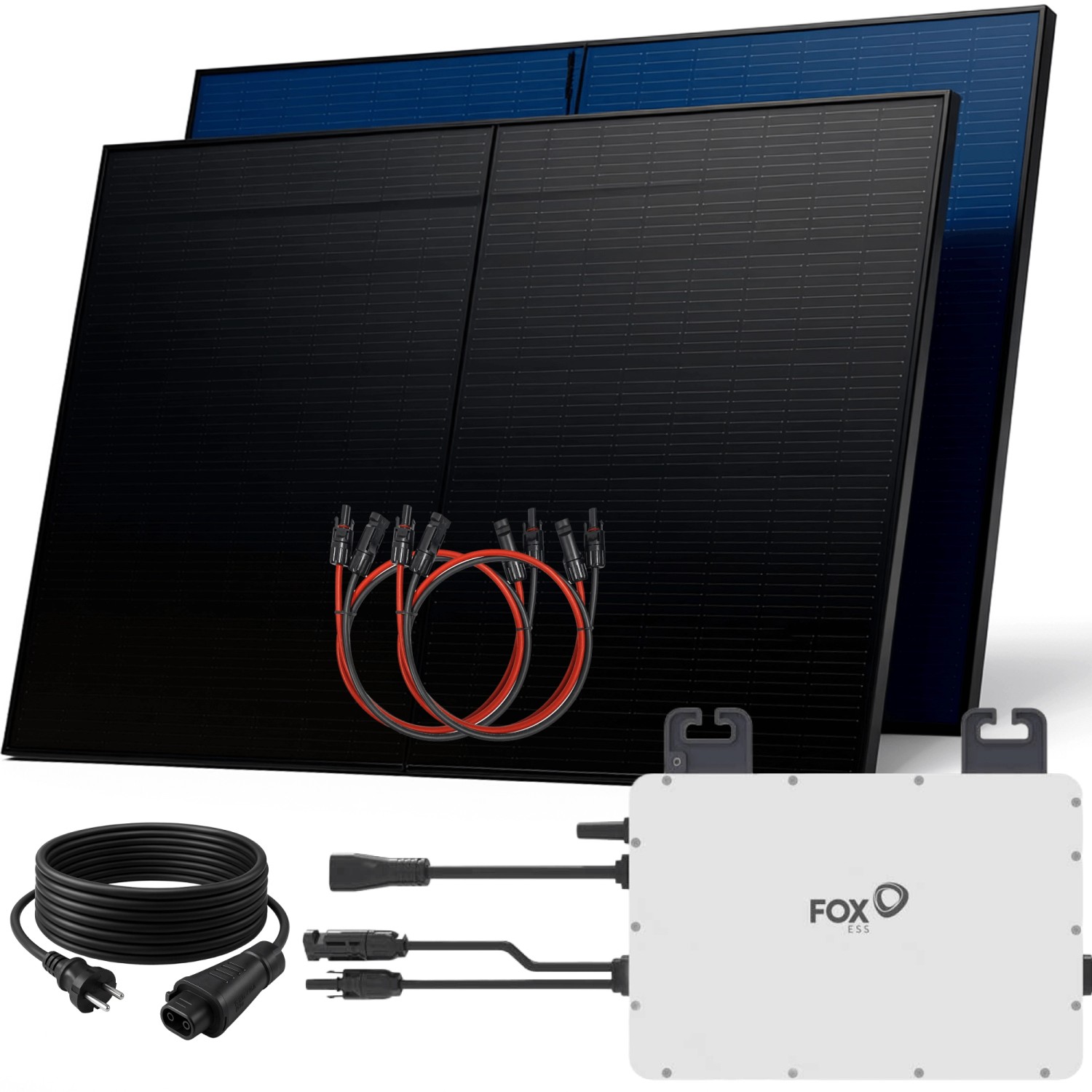 Thumbnail - SUNNIVA Balkonkraftwerk 1000 W mit Fox ESS 800 W Wechselrichter inkl.5m Kabel 2x 500 W Solarmodule Bifazial Fullblack Gl...