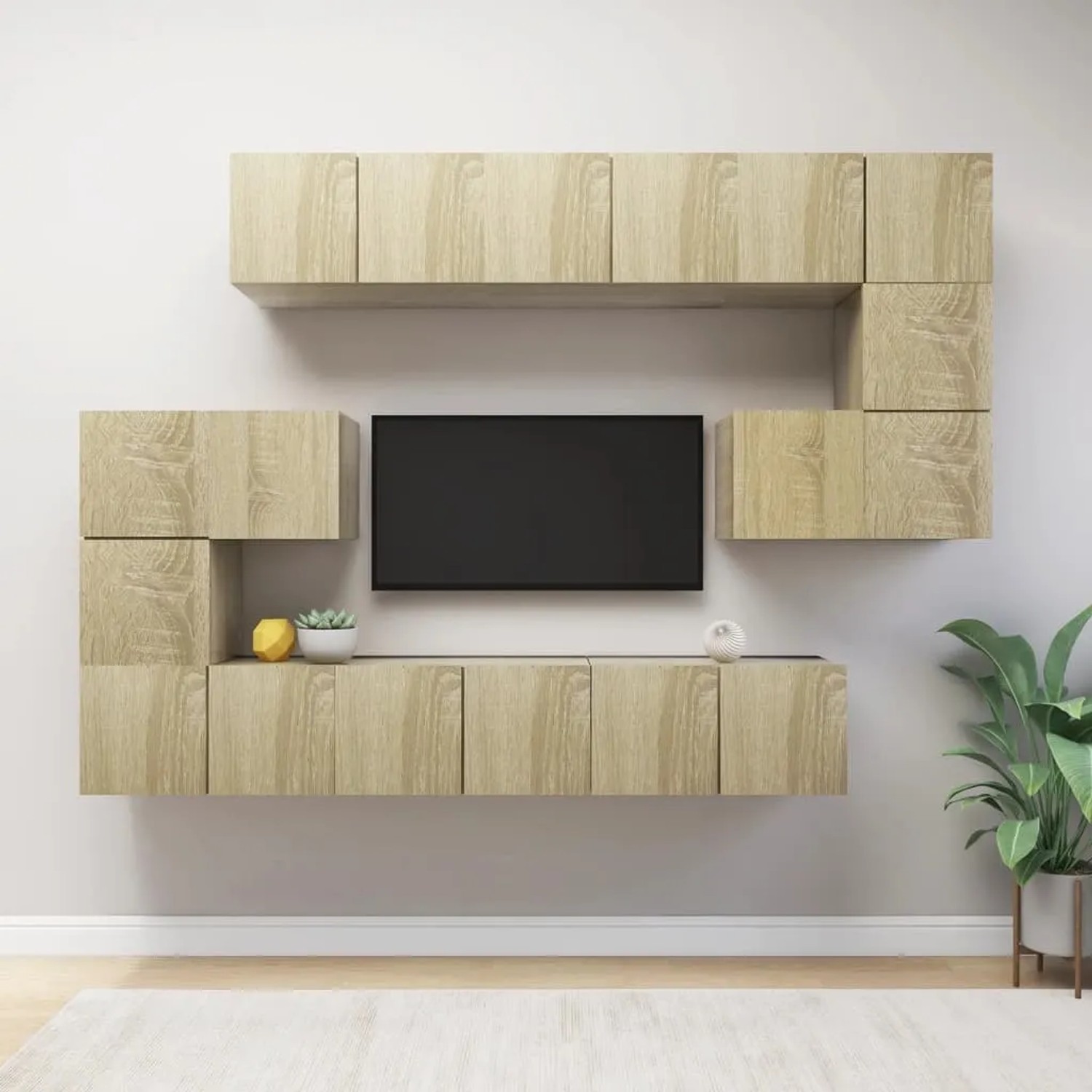 VidaXL TV-Schrank-Set, 10-teilig, Sonoma-Eiche, Holzwerkstoff, Modell 1. Wohnwand mit Stauraum.