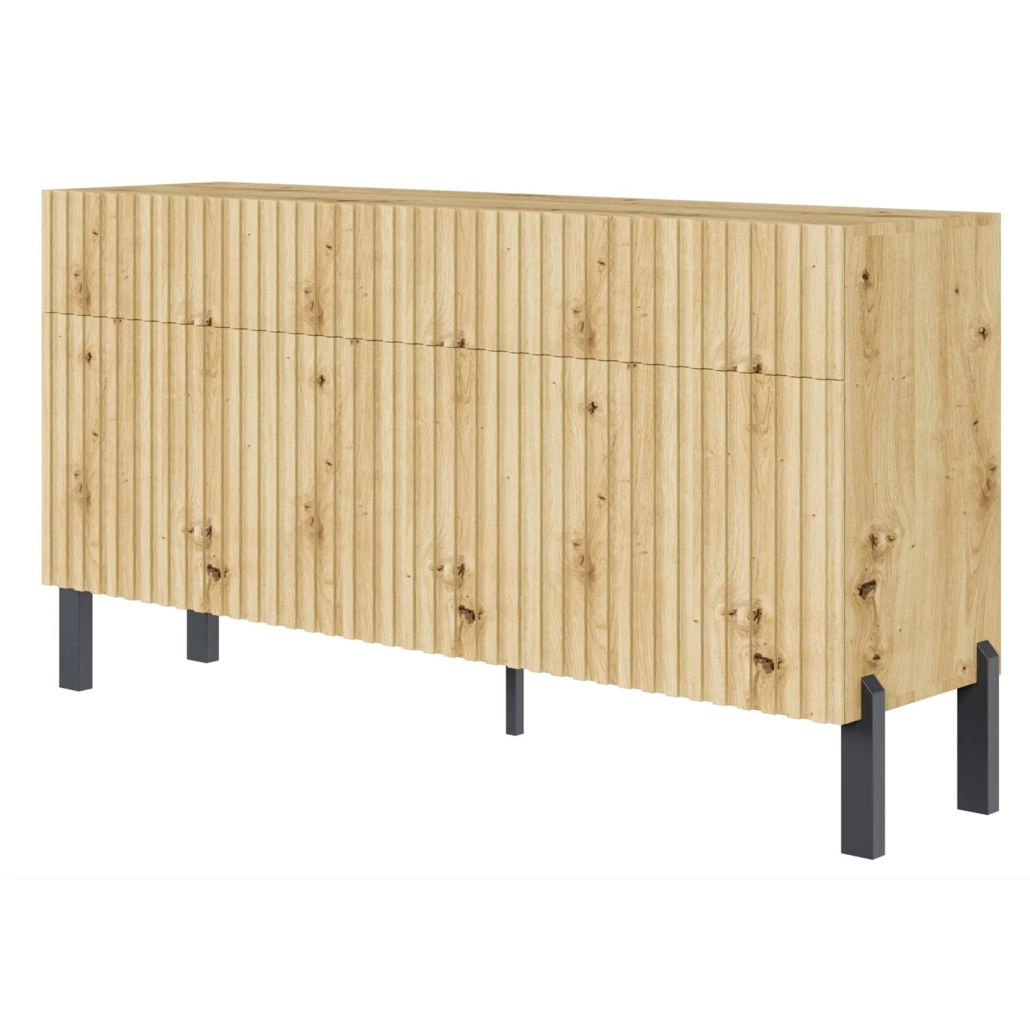 Selsey Sideboard Telire 154 cm Dreitürig mit drei Schubladen und Lamellenfront Artisan Eiche