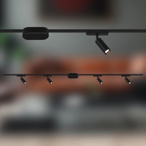 Brilo Luxtrail LED Schienensystem Starter-Set mit 4 schwenkbaren Spots in Schwarz.