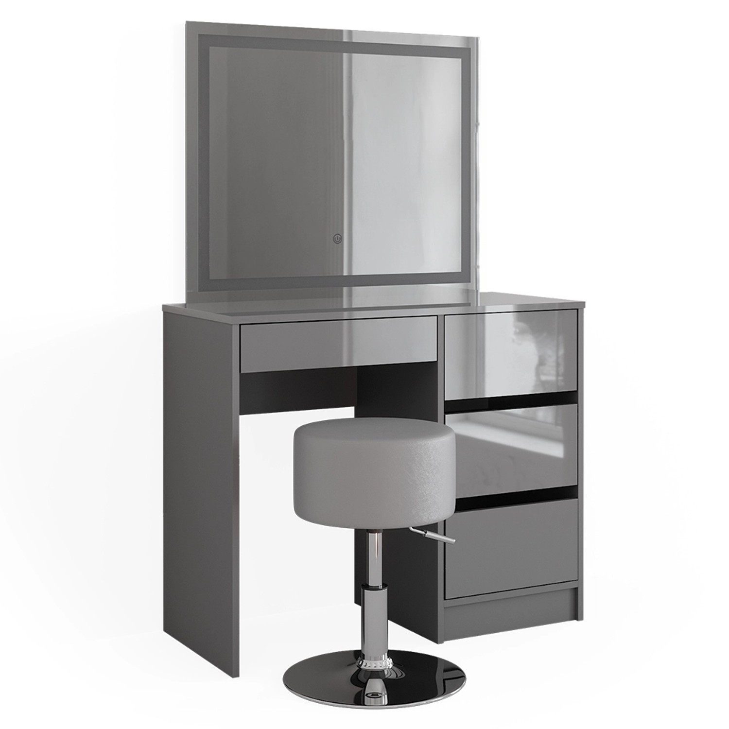 Vicco Schminktisch Sherry Grau/Grau Hochglanz 90 cm mit LED Spiegel und Hoc günstig online kaufen