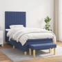 Blaues Boxspringbett (80x200 cm) mit Matratze, Kopfteil und Bank. Stoffbezug.