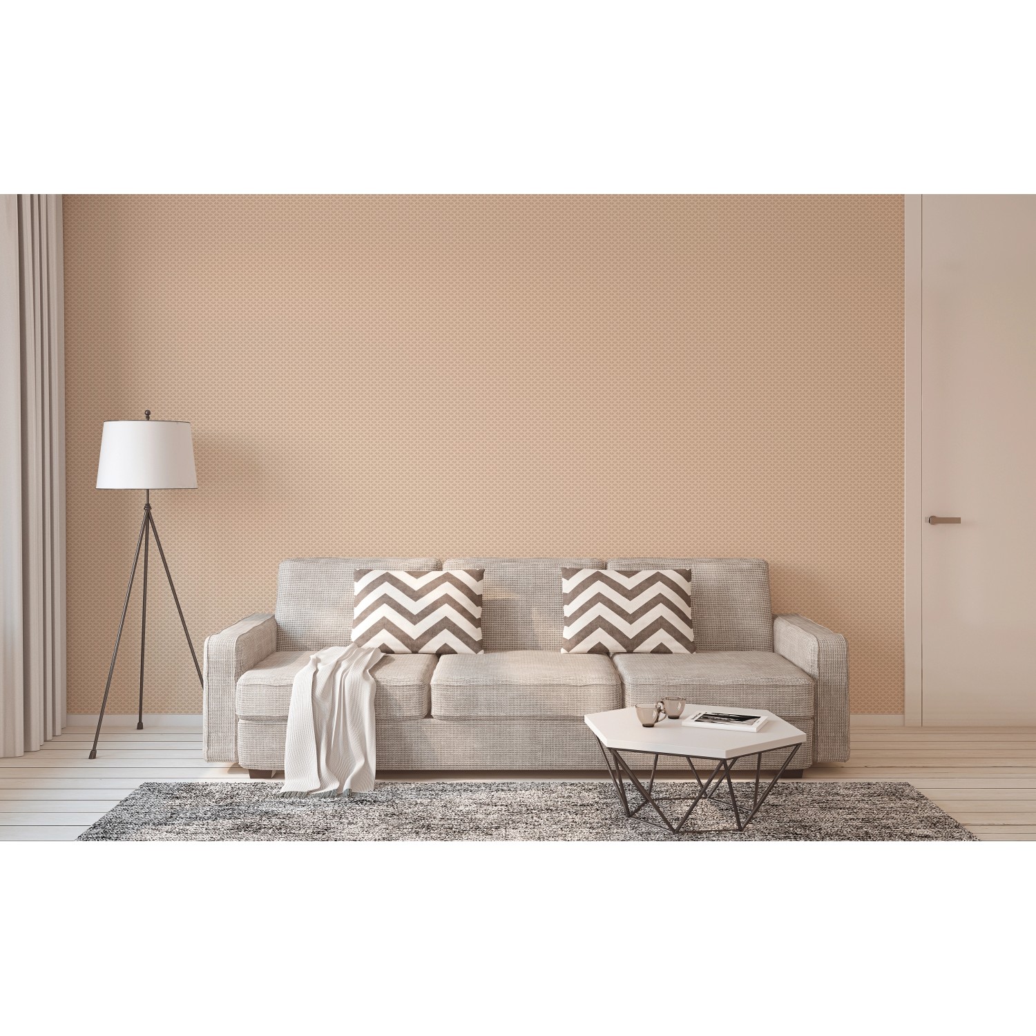 Wohnraum mit beiger Trendwall 2 Art Deco Glitzertapete von OBI. Elegante Wandgestaltung mit Tapete.