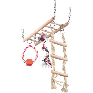 Trixie Hängebrücke mit Holzleiter, Strickleiter, Spieltau und Tauring für Kleintierkäfige.