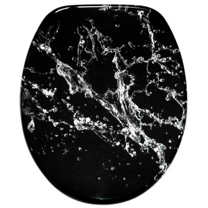 Sanilo WC-Sitz Splash mit Absenkautomatik, Holz, schwarzer Toilettendeckel mit Wasser-Design.