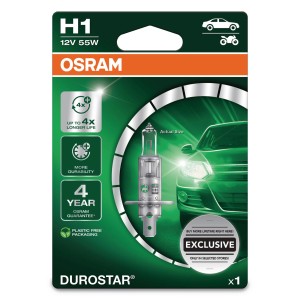 Osram Durostar H1 Halogen Scheinwerferlampe für Auto, lange Lebensdauer.