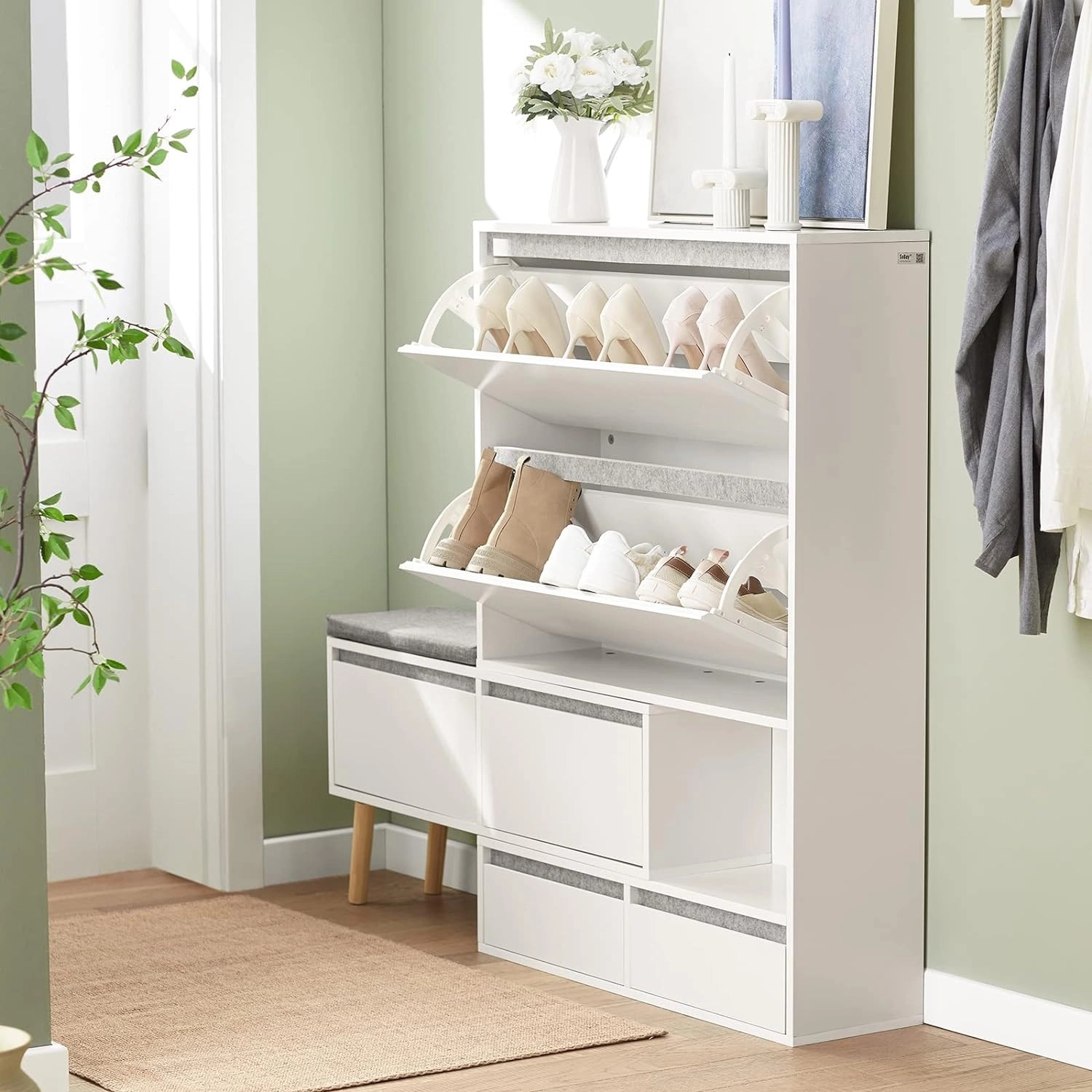 SoBuy Schuhkipper Flurschrank Schuhschrank mit Sitzbank Weiß FSR134W