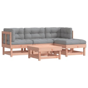 5-teiliges Garten Lounge Set aus Douglasie mit grauen Kissen.