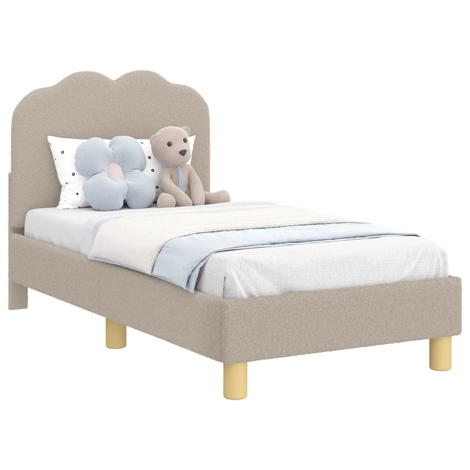 vidaXL Kinderbettgestell mit Kopfteil Hellgrau 70 x 140 cm Schafstoff 42010966
