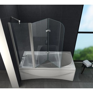 Glasdeals Badewannenaufsatz Duschtrennwand TRIPLE 150 x 140 cm – 3507