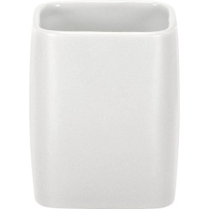 Weißer, eckiger Zahnputzbecher Cubic von Kleine Wolke aus Steinzeug.