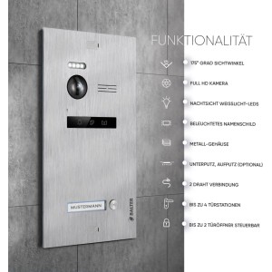 Balter EVO-HD Video-Türsprechanlage mit Kamera in Silber-Schwarz für Einfamilienhäuser.