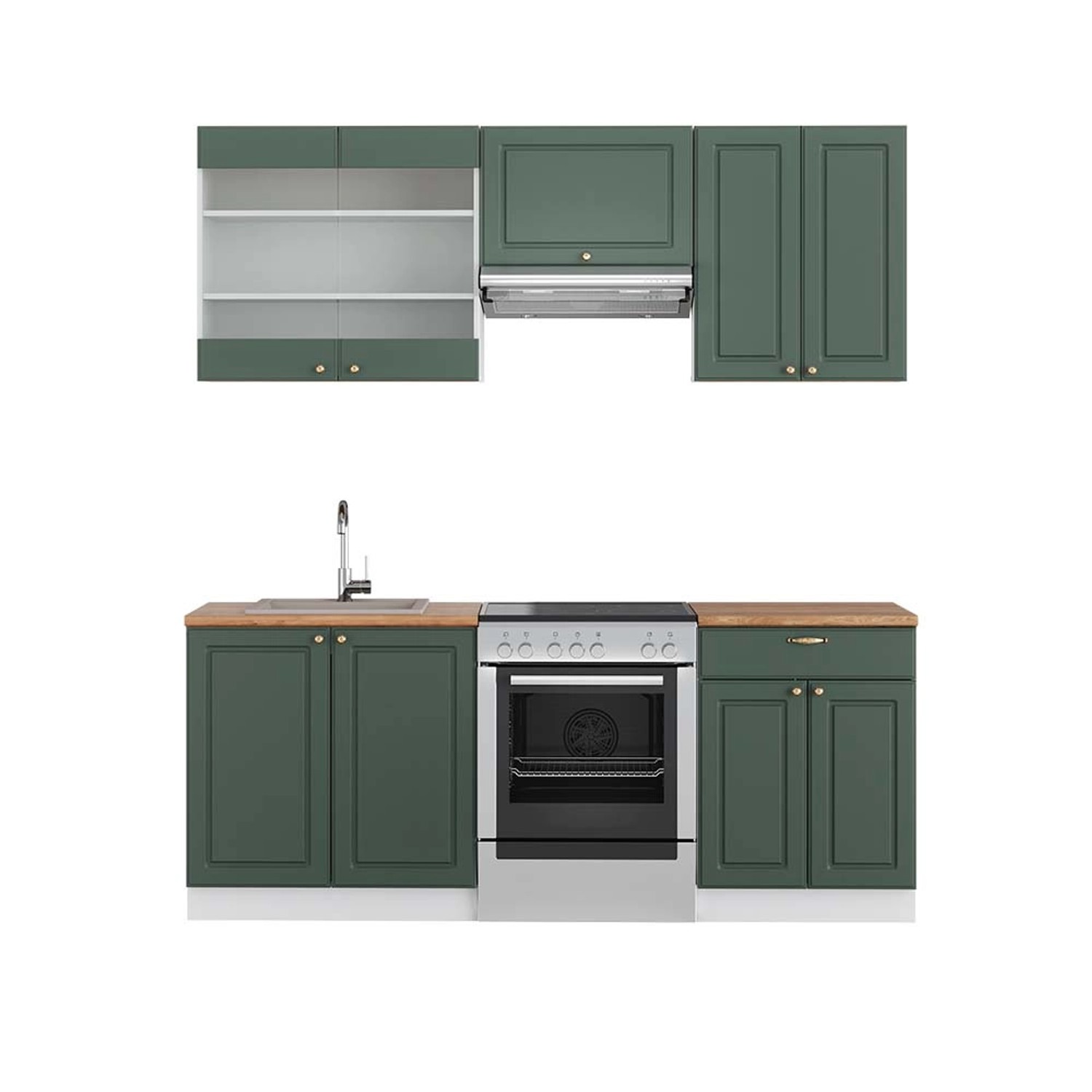 Vicco Fame-Line Küchenschränke Grün-Gold Landhaus/Weiß 200 cm AP Eiche günstig online kaufen