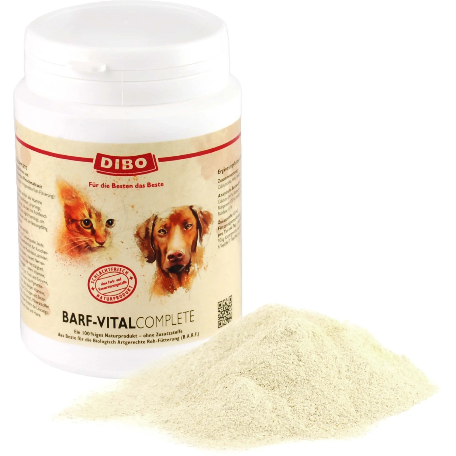 Dibo Barf Vital Complete Ergänzungsfutter für Hunde und Katzen, 150g Dose mit Pulver.