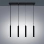 Moderne, schwarze 4-flammige LED-Hängeleuchte Kammeron aus Metall für Wohnzimmer.